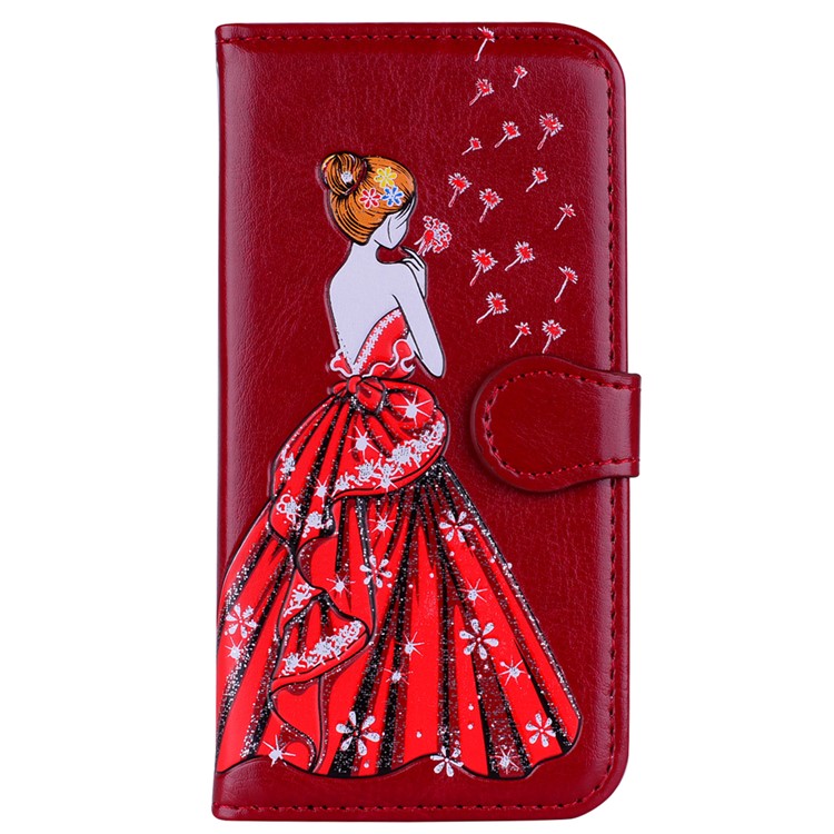 Flash Powder Pretty Girl's Back Leather Stand Wallet Casing for Samsung Galaxy A8+ (2018) - Red-2