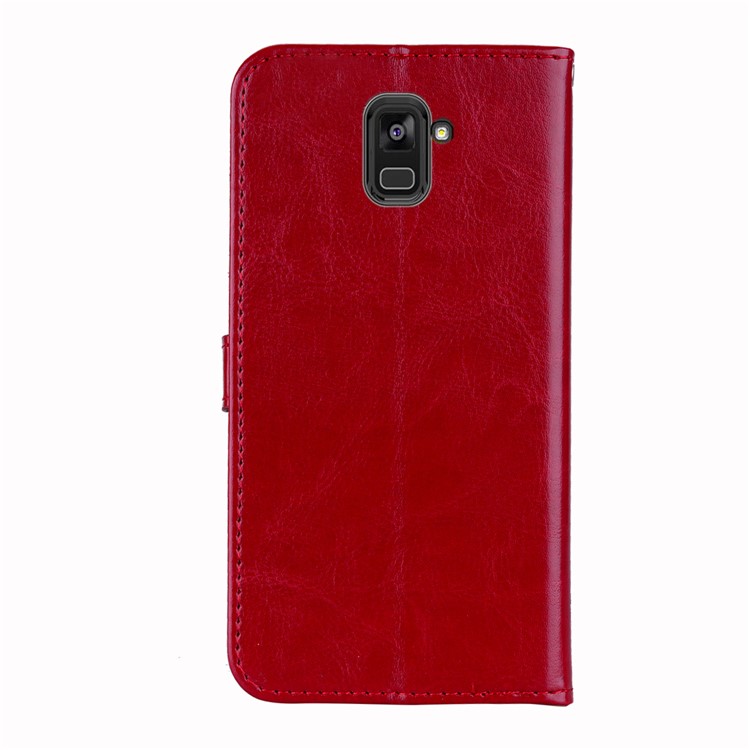 Flash Powder Pretty Girl's Back Leather Stand Wallet Casing for Samsung Galaxy A8+ (2018) - Red-3