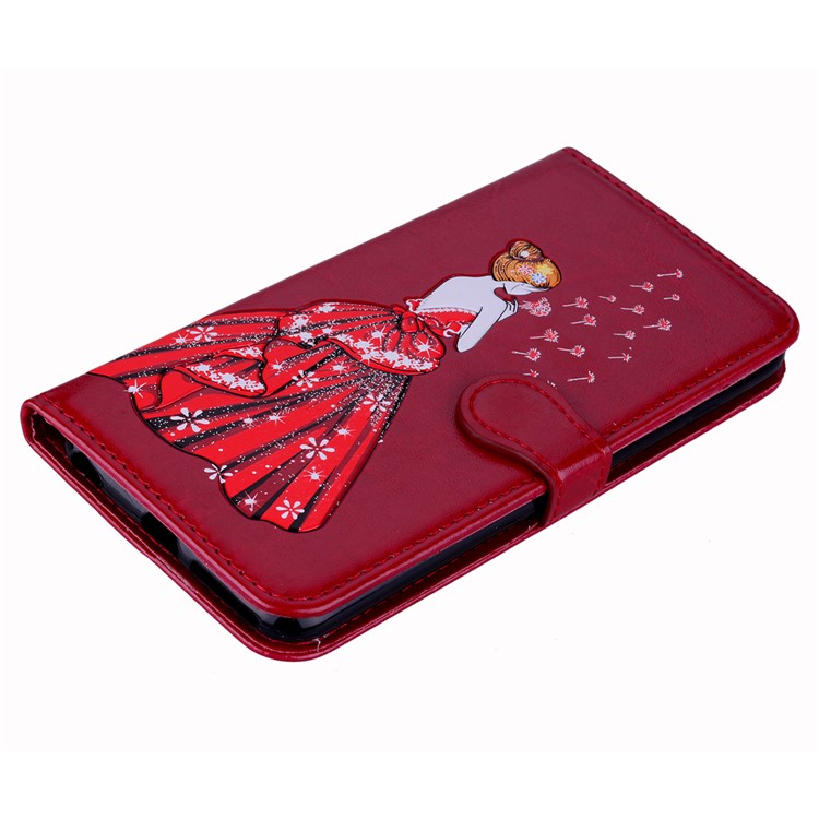 Flash Powder Pretty Girl's Back Leather Stand Wallet Casing for Samsung Galaxy A8+ (2018) - Red-4