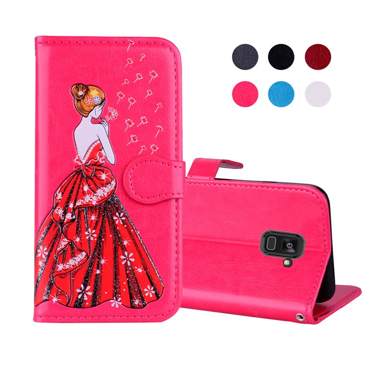 Flash Powder Pretty Girl's Back Leather Stand Wallet Mobile Phone Case for Samsung Galaxy A8+ (2018) - Rose-1