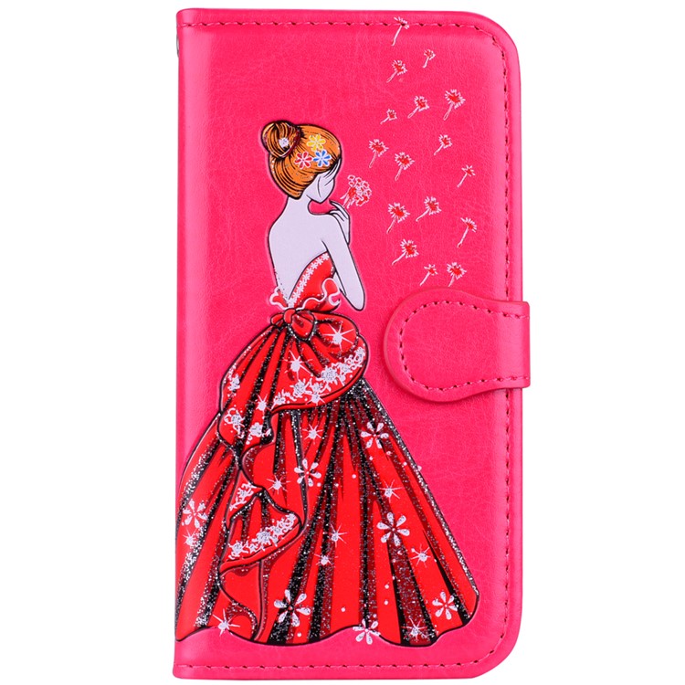 Flash Powder Pretty Girl's Back Leather Stand Wallet Mobile Phone Case for Samsung Galaxy A8+ (2018) - Rose-2