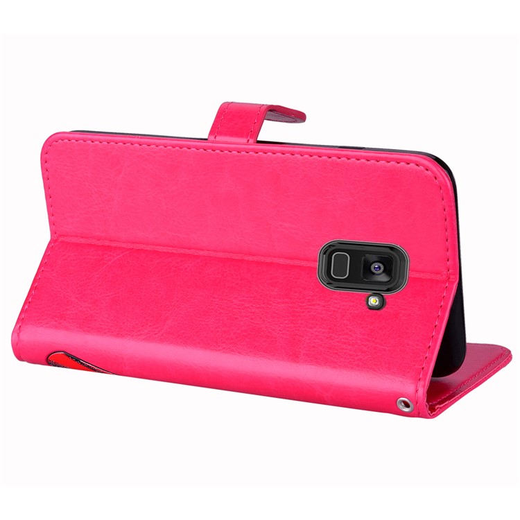 Flash Powder Pretty Girl's Back Leather Stand Wallet Mobile Phone Case for Samsung Galaxy A8+ (2018) - Rose-5