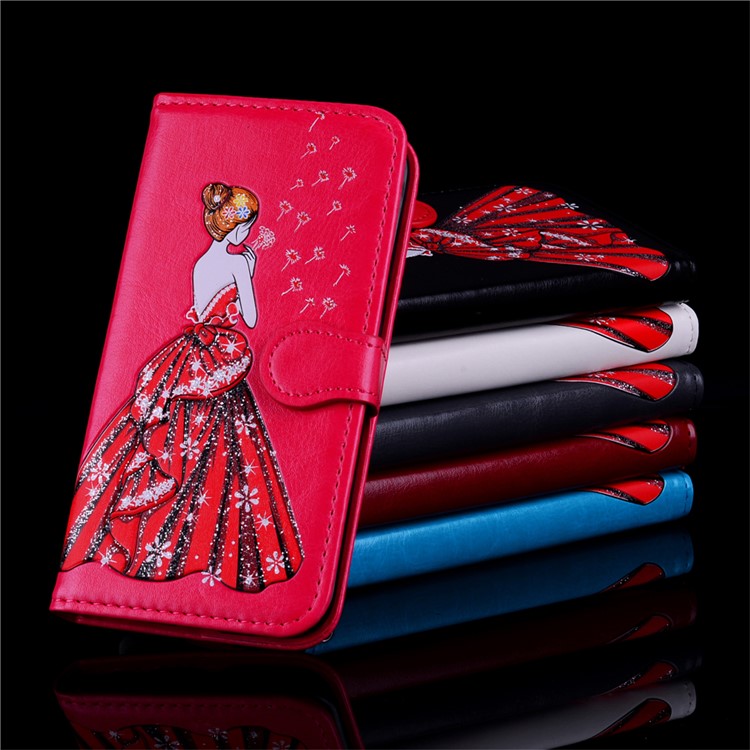 Flash Powder Pretty Girl's Back Leather Stand Wallet Mobile Phone Case for Samsung Galaxy A8+ (2018) - Rose-7