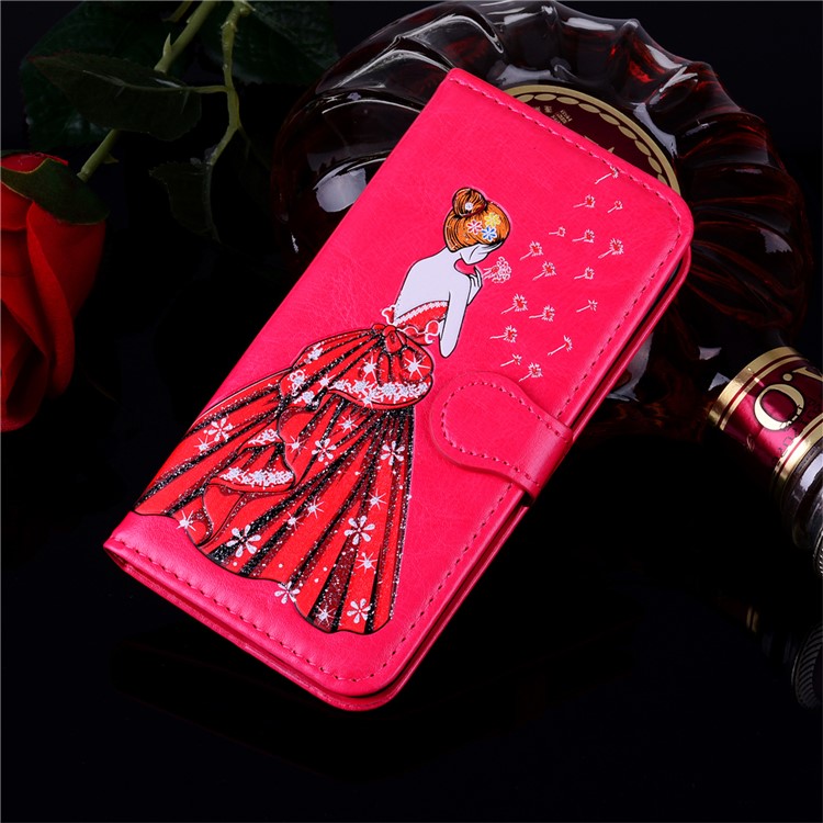 Flash Powder Pretty Girl's Back Leather Stand Wallet Mobile Phone Case for Samsung Galaxy A8+ (2018) - Rose-8