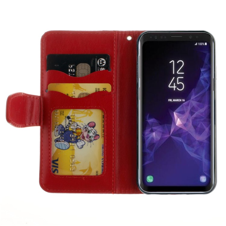 Imprint Mandala Flower Stand Wallet Leather Shell for Samsung Galaxy S9 SM-G960 - Red-4