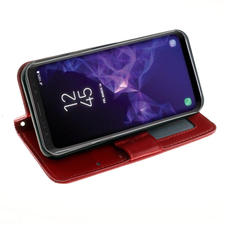 Imprint Mandala Flower Stand Wallet Leather Shell for Samsung Galaxy S9 SM-G960 - Red-5