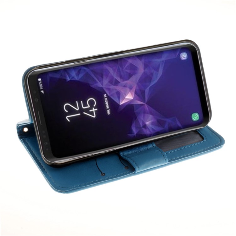 Imprint Mandala Flower Stand Wallet Leather Casing for Samsung Galaxy S9 SM-G960 - Blue-4
