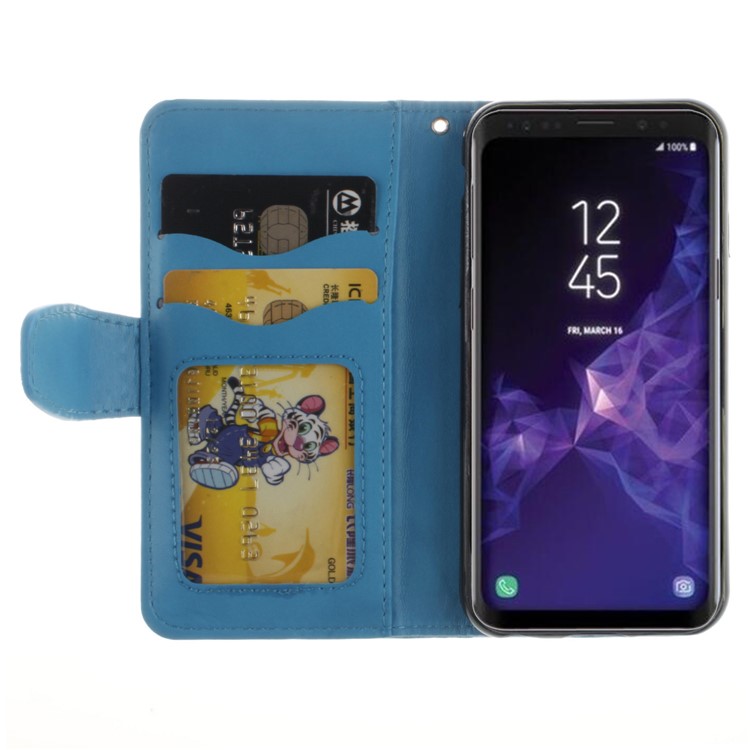 Imprint Mandala Flower Stand Wallet Leather Casing for Samsung Galaxy S9 SM-G960 - Blue-5