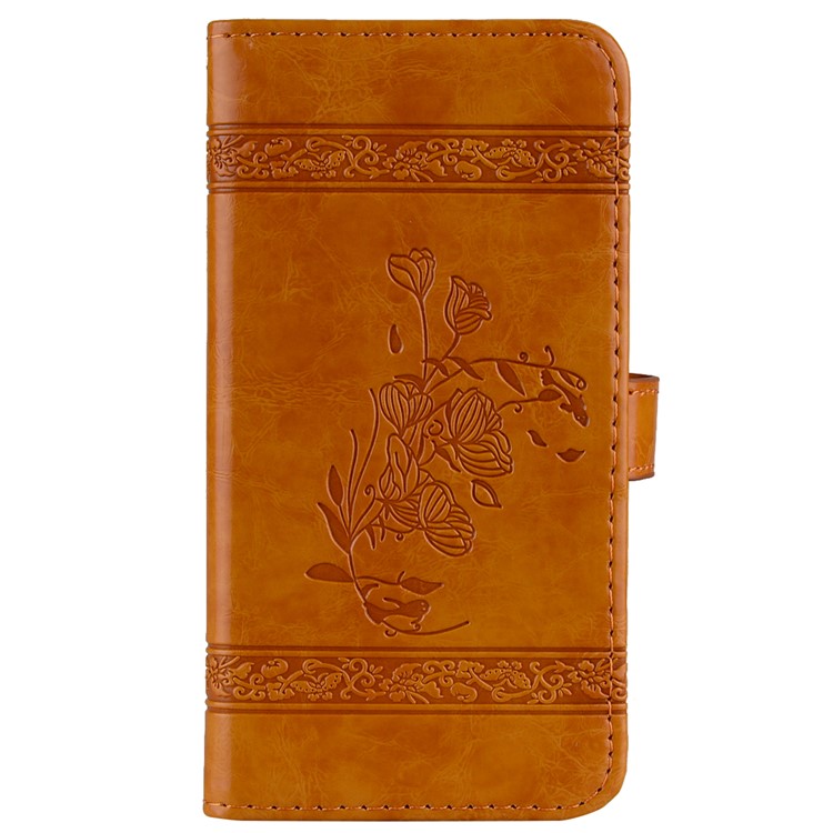 Imprinted Flower Oil Wax Wallet Leather Cell Phone Cover for Samsung Galaxy A8+ (2018) - Yellow-2