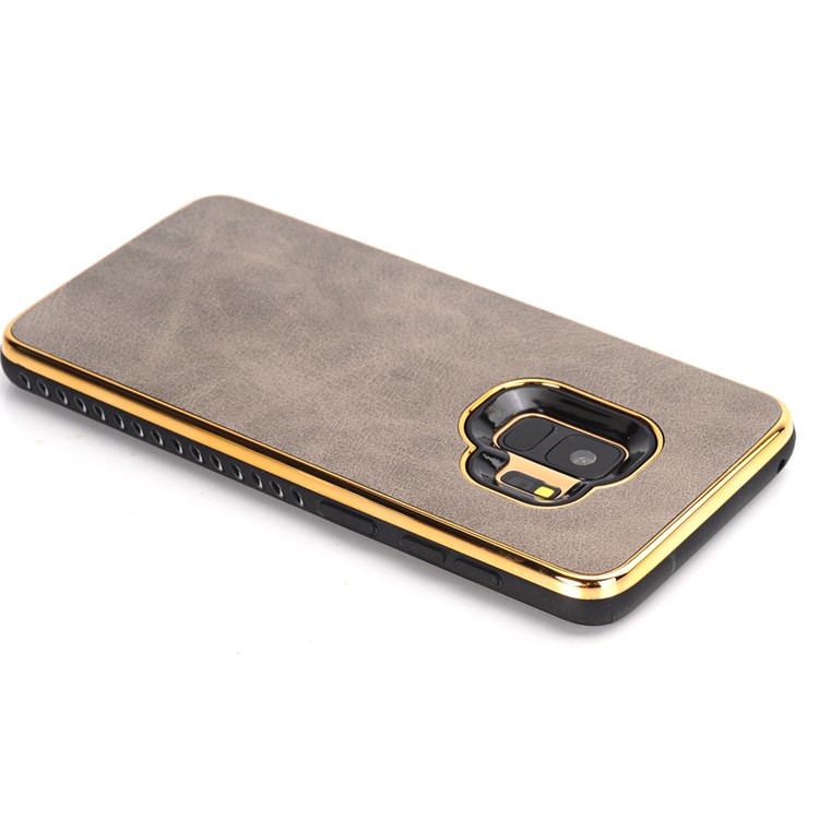 For Samsung Galaxy S9 G960 Crazy Horse Texture PU Leather Coated Plated TPU Phone Cover - Grey-2