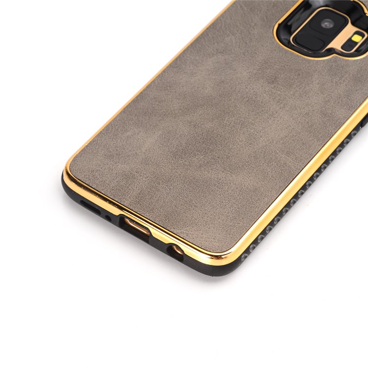 For Samsung Galaxy S9 G960 Crazy Horse Texture PU Leather Coated Plated TPU Phone Cover - Grey-4