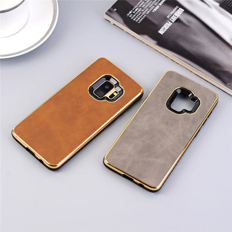 For Samsung Galaxy S9 G960 Crazy Horse Texture PU Leather Coated Plated TPU Phone Cover - Grey-5