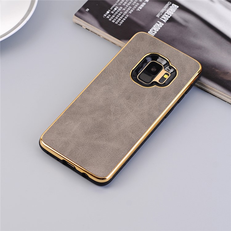 For Samsung Galaxy S9 G960 Crazy Horse Texture PU Leather Coated Plated TPU Phone Cover - Grey-6