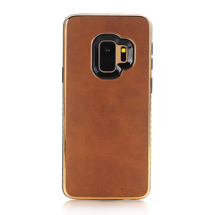 For Samsung Galaxy S9 G960 Crazy Horse Texture PU Leather Coated Plated TPU Case Accessory - Brown-1