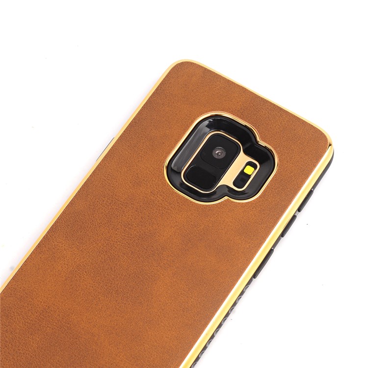 For Samsung Galaxy S9 G960 Crazy Horse Texture PU Leather Coated Plated TPU Case Accessory - Brown-2