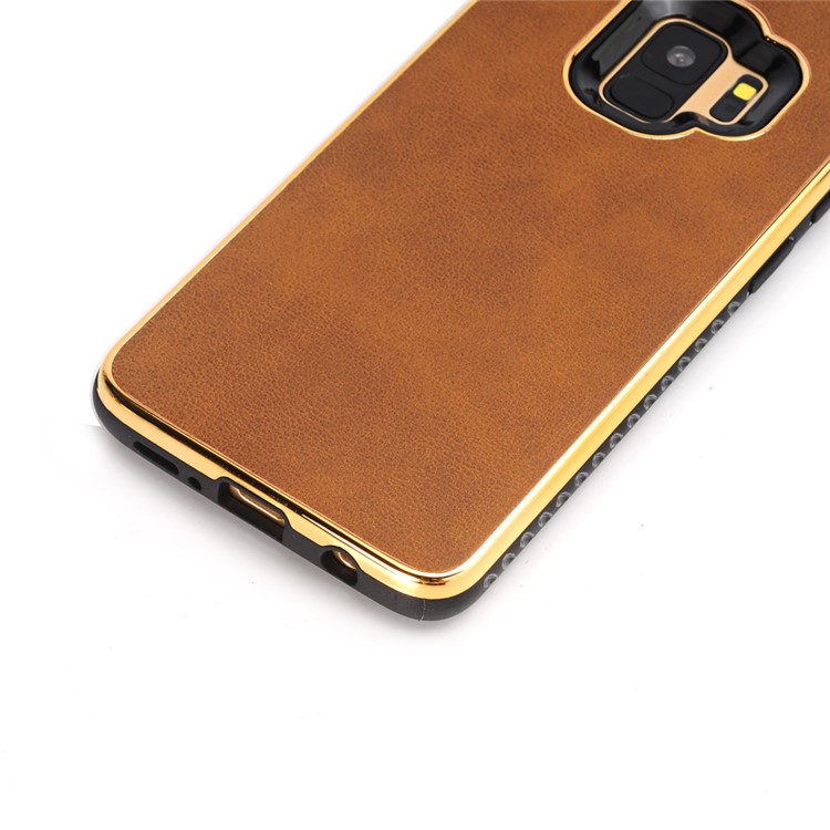 For Samsung Galaxy S9 G960 Crazy Horse Texture PU Leather Coated Plated TPU Case Accessory - Brown-3