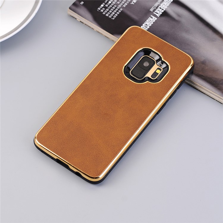 For Samsung Galaxy S9 G960 Crazy Horse Texture PU Leather Coated Plated TPU Case Accessory - Brown-5
