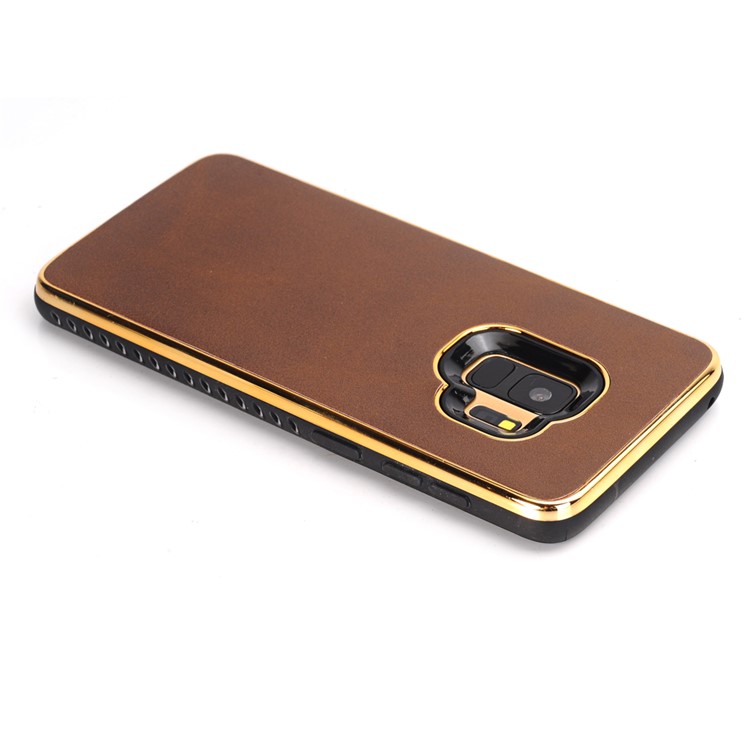 For Samsung Galaxy S9 G960 Crazy Horse Texture PU Leather Coated Plated TPU Mobile Cover Case - Coffee-2