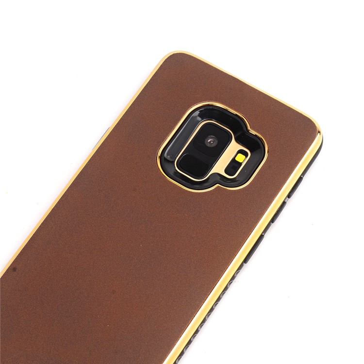 For Samsung Galaxy S9 G960 Crazy Horse Texture PU Leather Coated Plated TPU Mobile Cover Case - Coffee-3