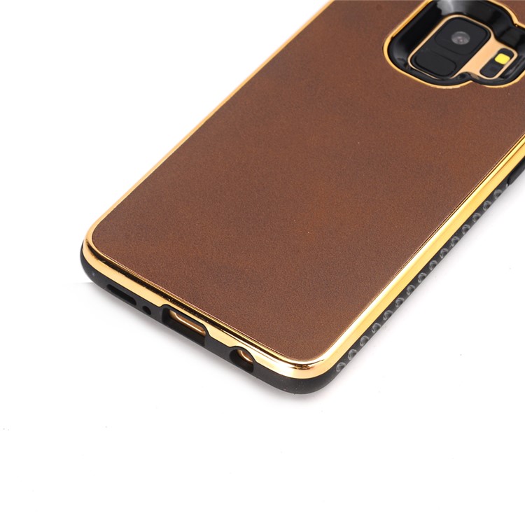 For Samsung Galaxy S9 G960 Crazy Horse Texture PU Leather Coated Plated TPU Mobile Cover Case - Coffee-4