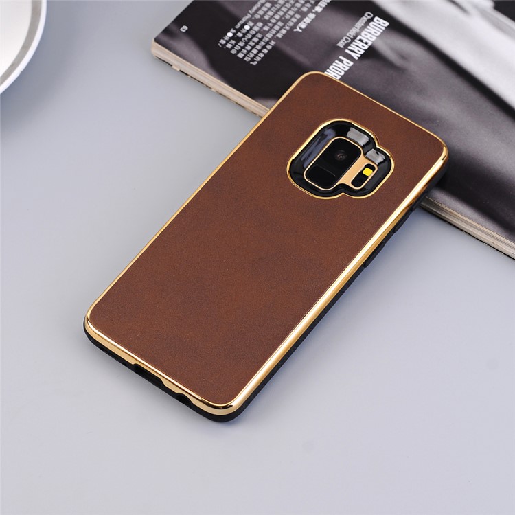 For Samsung Galaxy S9 G960 Crazy Horse Texture PU Leather Coated Plated TPU Mobile Cover Case - Coffee-5