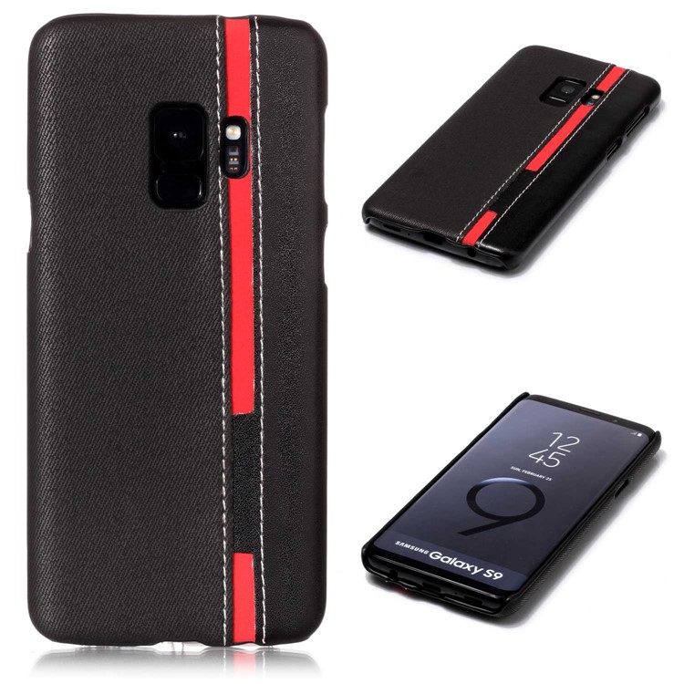 Contrast Color PU Leather Coated PC Mobile Phone Cover for Samsung Galaxy S9 SM-G960 - Black-1