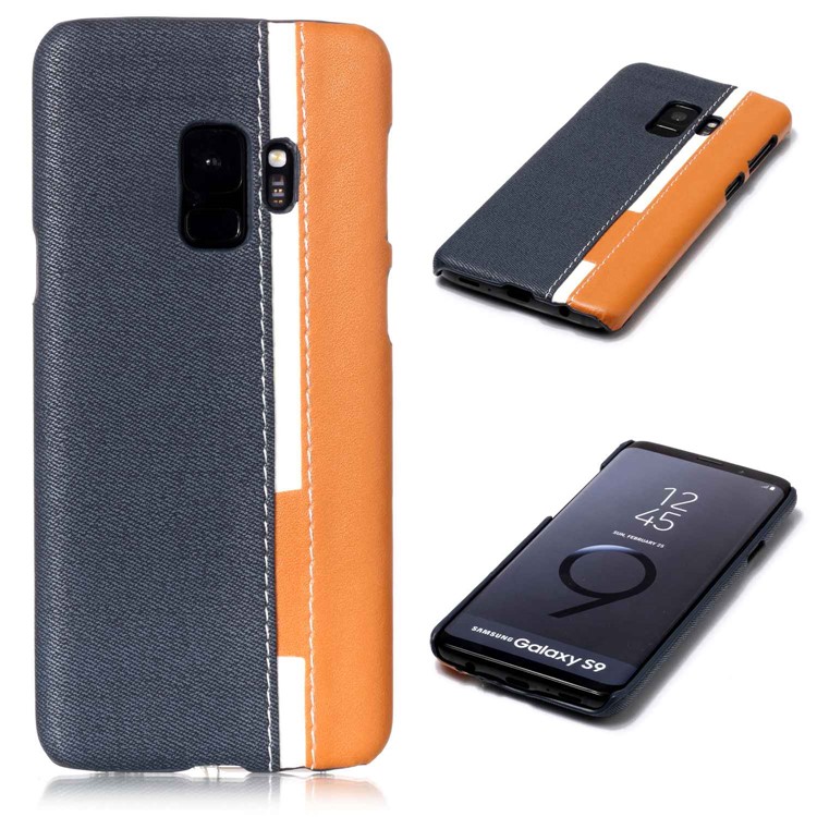 Contrast Color PU Leather Coated PC Mobile Phone Shell for Samsung Galaxy S9 SM-G960 - Dark Blue-1