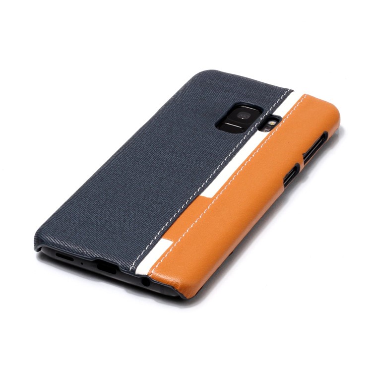 Contrast Color PU Leather Coated PC Mobile Phone Shell for Samsung Galaxy S9 SM-G960 - Dark Blue-3