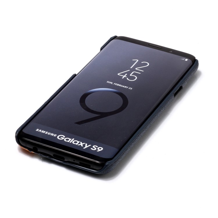 Contrast Color PU Leather Coated PC Mobile Phone Shell for Samsung Galaxy S9 SM-G960 - Dark Blue-5