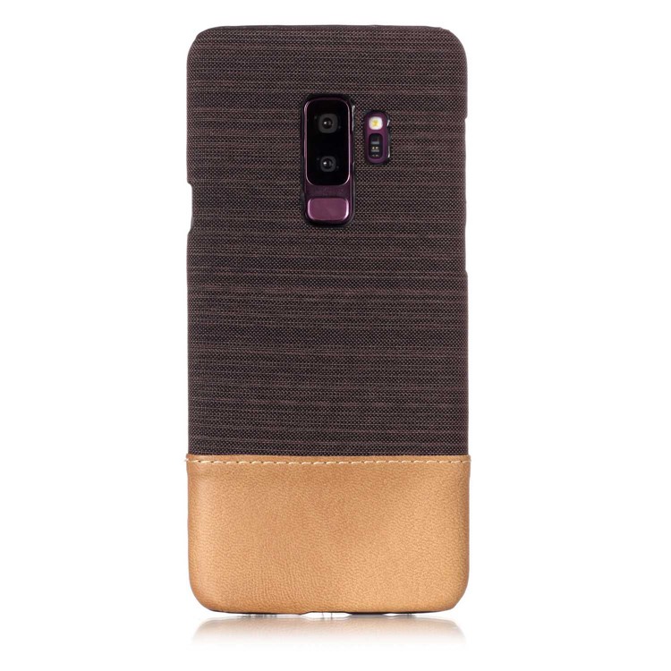 Canvas Leather Coated PC Cell Phone Cover for Samsung Galaxy S9 Plus G965 - Coffee-2