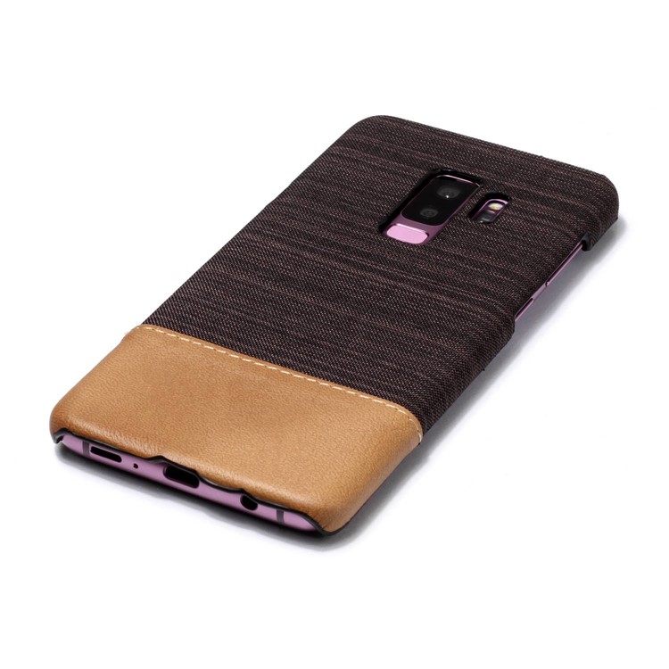 Canvas Leather Coated PC Cell Phone Cover for Samsung Galaxy S9 Plus G965 - Coffee-3