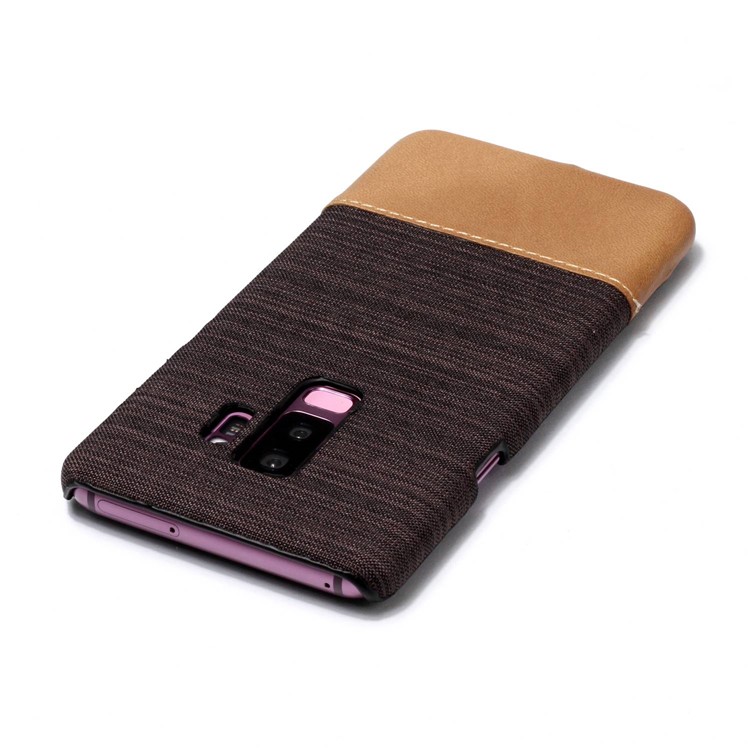 Canvas Leather Coated PC Cell Phone Cover for Samsung Galaxy S9 Plus G965 - Coffee-4