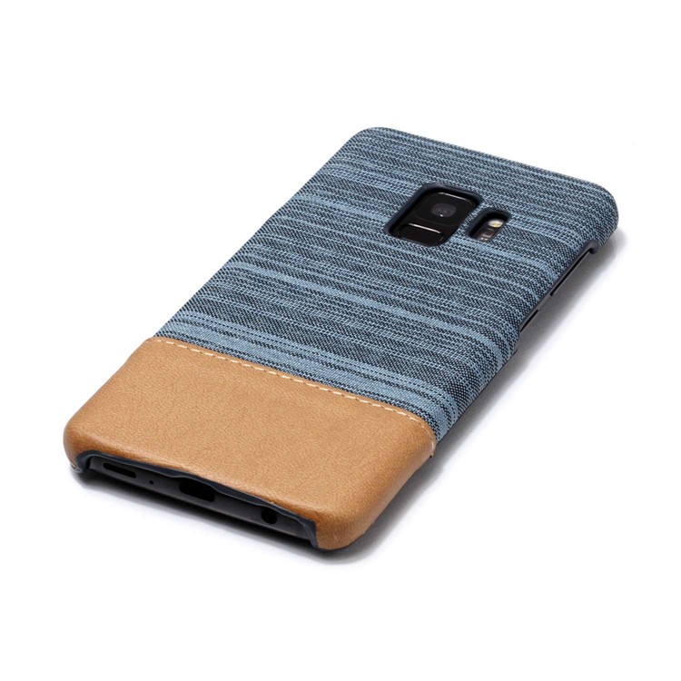 Canvas Leather Coated PC Cell Phone Cover for Samsung Galaxy S9 SM-G960 - Baby Blue-3
