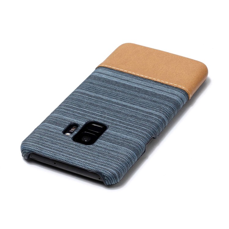 Canvas Leather Coated PC Cell Phone Cover for Samsung Galaxy S9 SM-G960 - Baby Blue-4