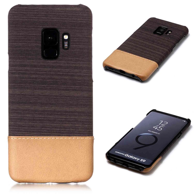 Canvas Leather Coated PC Mobile Phone Shell for Samsung Galaxy S9 SM-G960 - Coffee-1