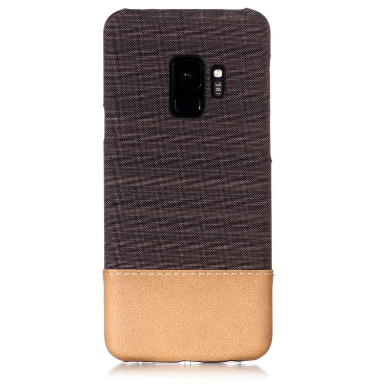 Canvas Leather Coated PC Mobile Phone Shell for Samsung Galaxy S9 SM-G960 - Coffee-2