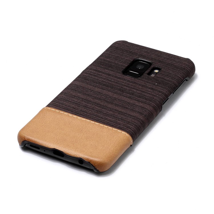 Canvas Leather Coated PC Mobile Phone Shell for Samsung Galaxy S9 SM-G960 - Coffee-3