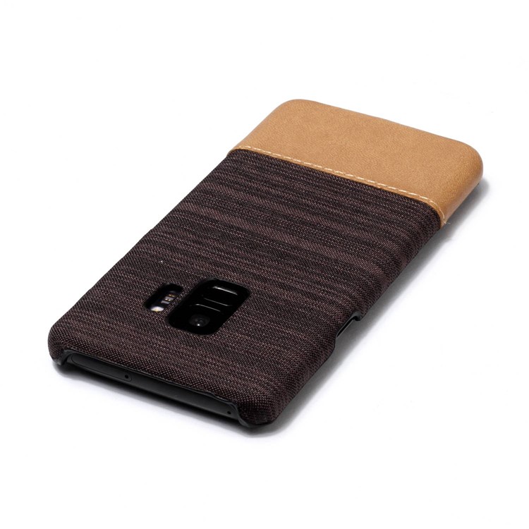 Canvas Leather Coated PC Mobile Phone Shell for Samsung Galaxy S9 SM-G960 - Coffee-4