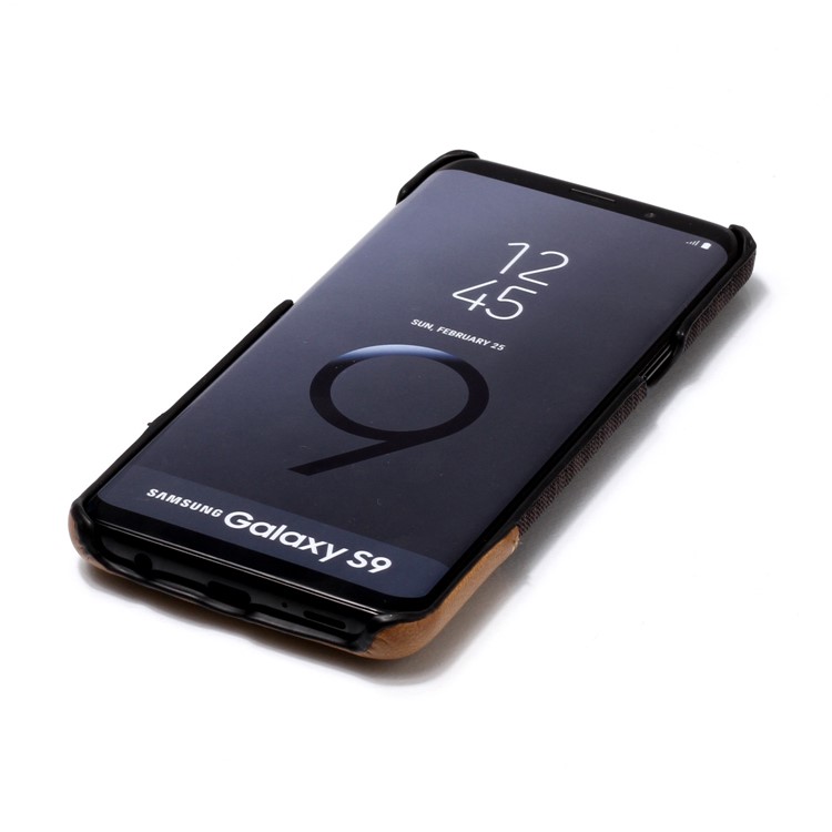 Canvas Leather Coated PC Mobile Phone Shell for Samsung Galaxy S9 SM-G960 - Coffee-5