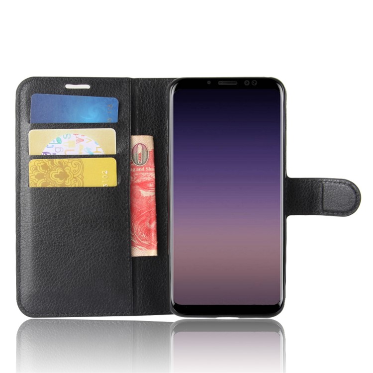 100Pcs/Set Litchi Grain Wallet Stand Leather Case for Samsung Galaxy A8 (2018) - Black-4