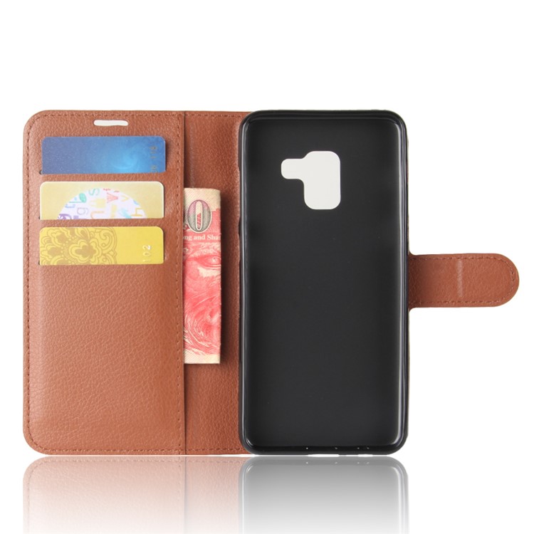 100Pcs/Set Litchi Grain Wallet Stand Leather Cover for Samsung Galaxy A8 (2018) - Brown-3
