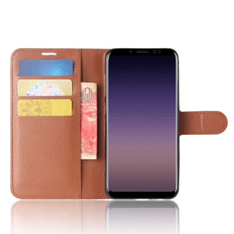 100Pcs/Set Litchi Grain Wallet Stand Leather Cover for Samsung Galaxy A8 (2018) - Brown-4