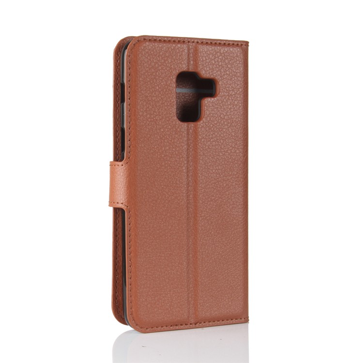 100Pcs/Set Litchi Grain Wallet Stand Leather Cover for Samsung Galaxy A8 (2018) - Brown-6