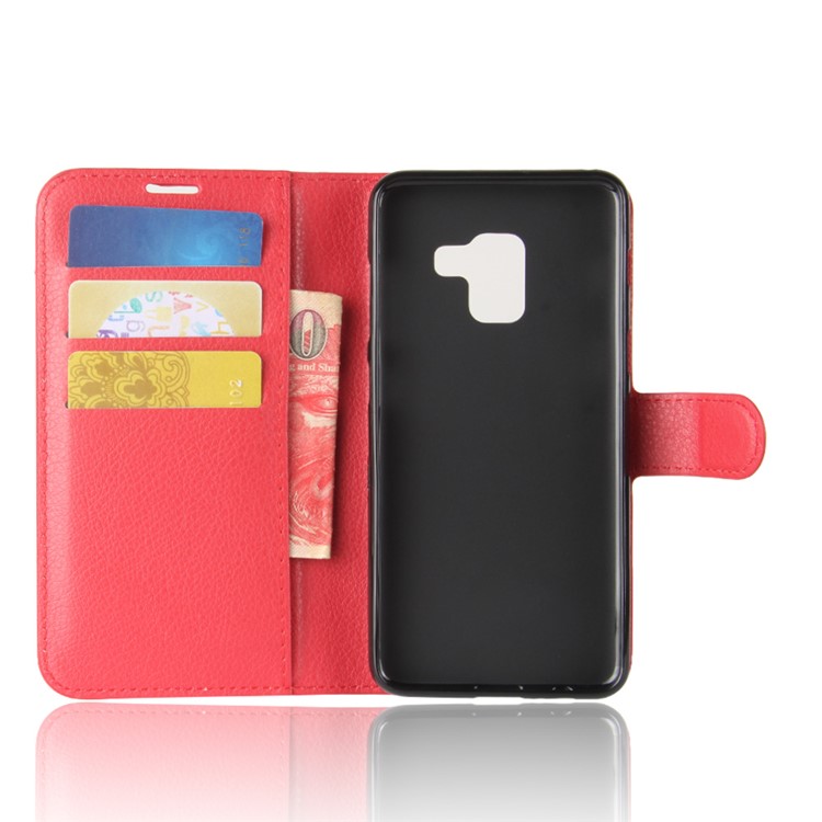 100Pcs/Set Litchi Grain Wallet Stand Leather Shell for Samsung Galaxy A8 (2018) - Red-3