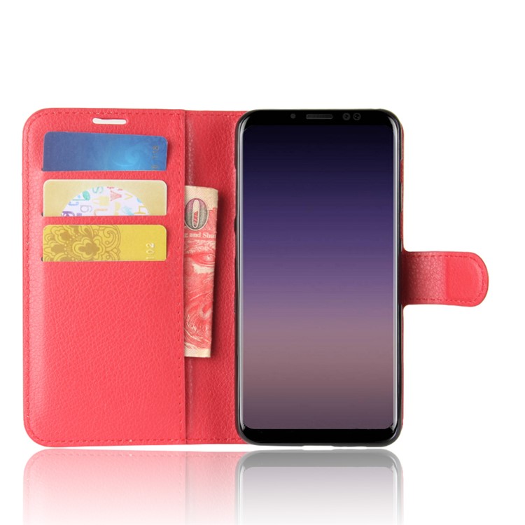 100Pcs/Set Litchi Grain Wallet Stand Leather Shell for Samsung Galaxy A8 (2018) - Red-4