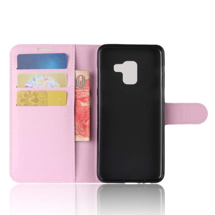 100Pcs/Set Litchi Texture Wallet Stand Leather Case for Samsung Galaxy A8 (2018) - Pink-3