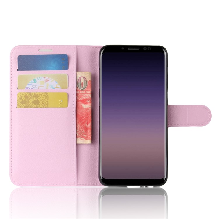 100Pcs/Set Litchi Texture Wallet Stand Leather Case for Samsung Galaxy A8 (2018) - Pink-4