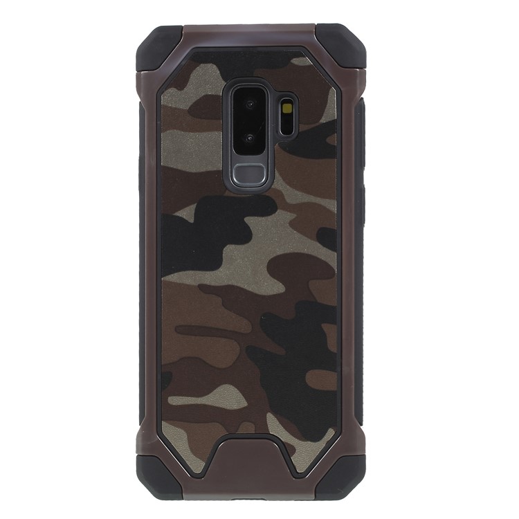 Camouflage PU Leather Coated PC TPU Hybrid Mobile Accessory Case for Samsung Galaxy S9+ G965 - Coffee-1