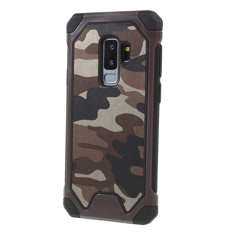 Camouflage PU Leather Coated PC TPU Hybrid Mobile Accessory Case for Samsung Galaxy S9+ G965 - Coffee-2