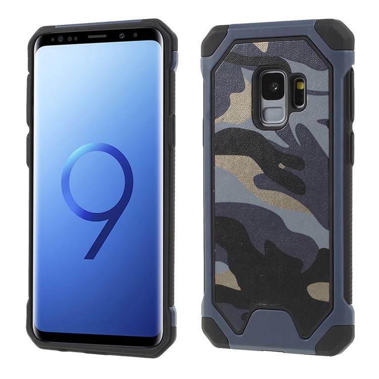 For Samsung Galaxy S9 G960 Camouflage Leather Coated PC TPU Hybrid Phone Cover - Dark Blue-1
